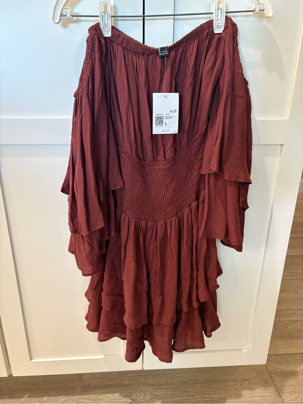 Forever 21 Rust Red Off-Shoulder Ruffled Mini Dress - Picture 2 of 3